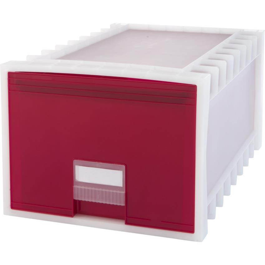 Plastic Archive Storage Box, Letter/Legal, 24-Inch Drawer, White/Red