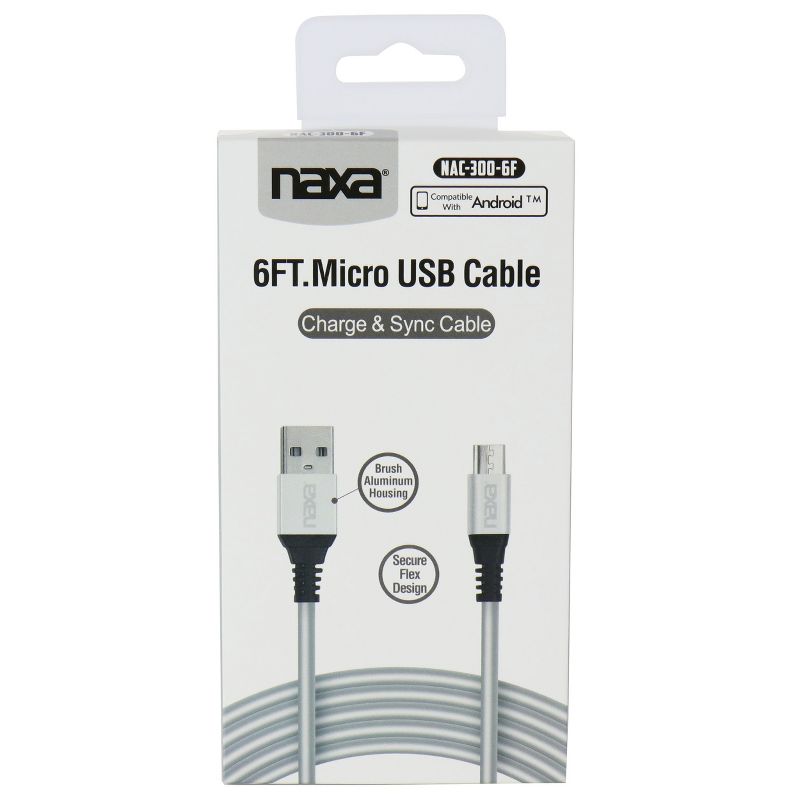 Naxa 6 Foot Fast Charge and Sync Round Miro USB Cable