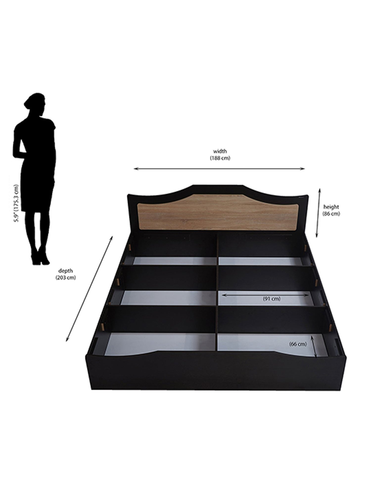 Nilkamal Willy Black Engineered Wood King Bed with Storage