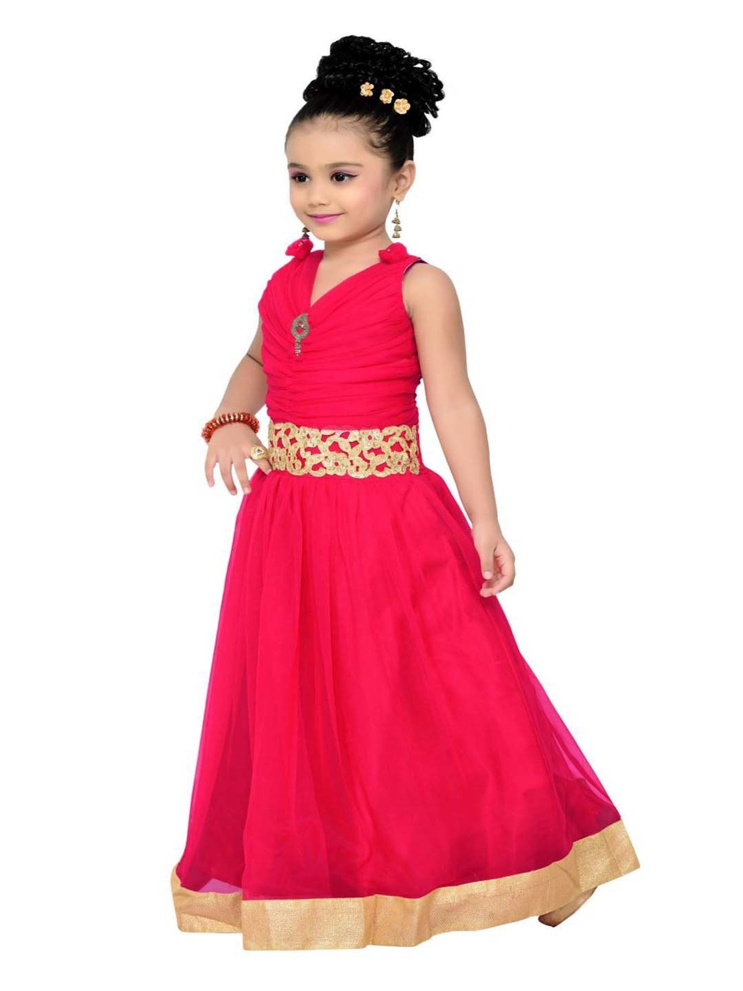 AJ Dezines Kids Pink Zari Work Gown