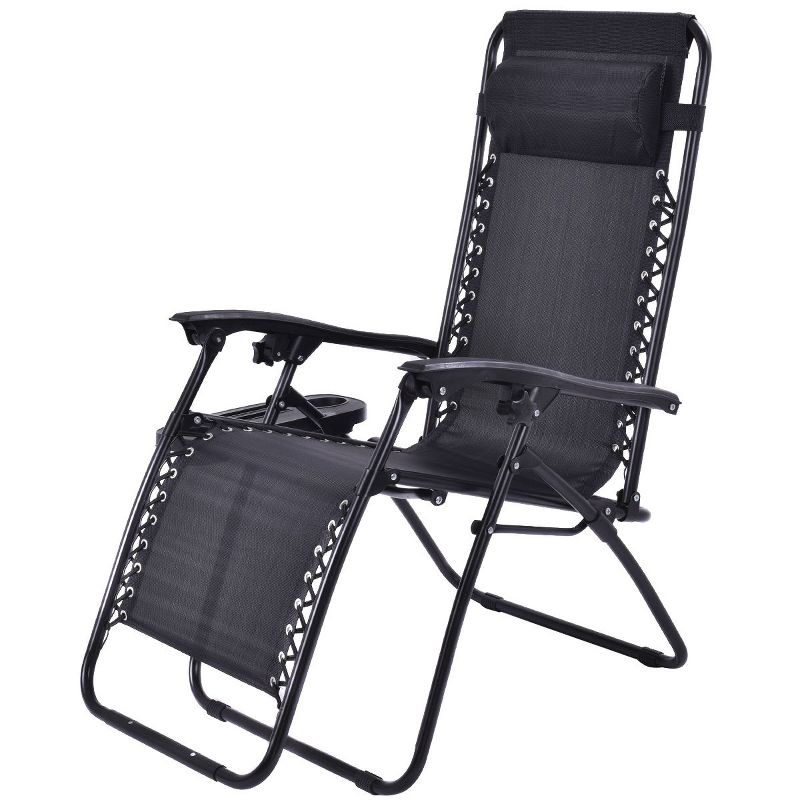 Costway 2PC Zero Gravity Chairs Lounge Patio Folding Recliner Outdoor Black W/Cup Holder