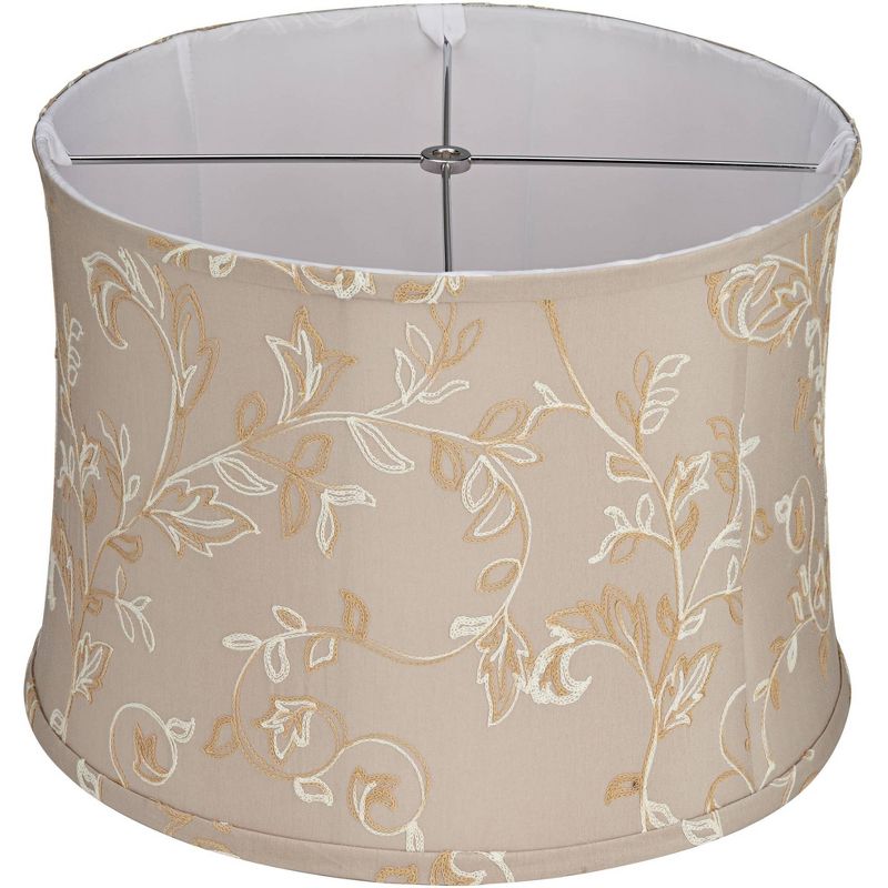 Springcrest Khaki Floral Linen Medium Drum Lamp Shade 14" Top x 15" Bottom x 11" High (Spider) Replacement with Harp and Finial