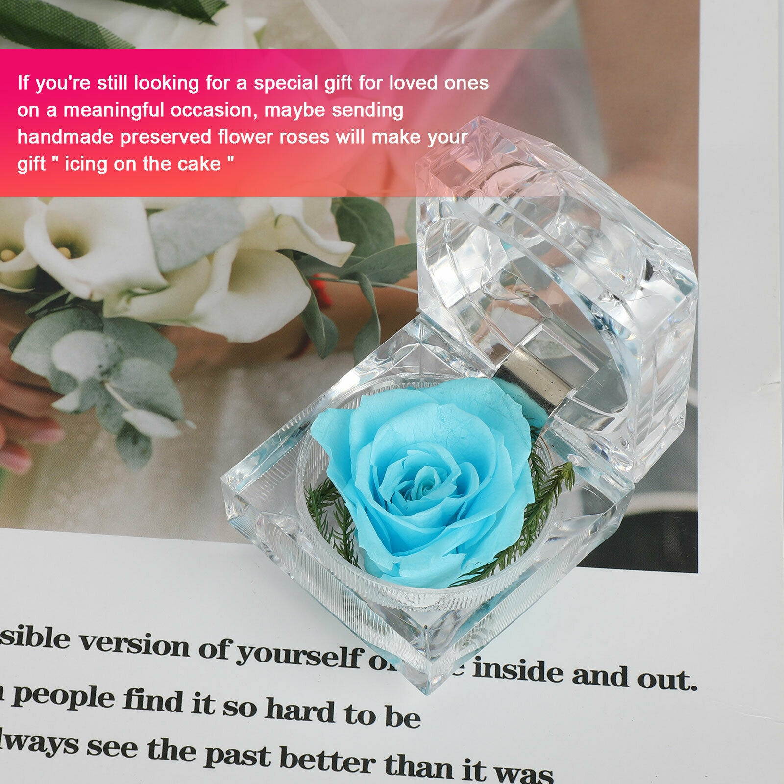 1/3/5PCS Real Preserved Forever Rose Flower Ring Box Birthday Anniversary Gift