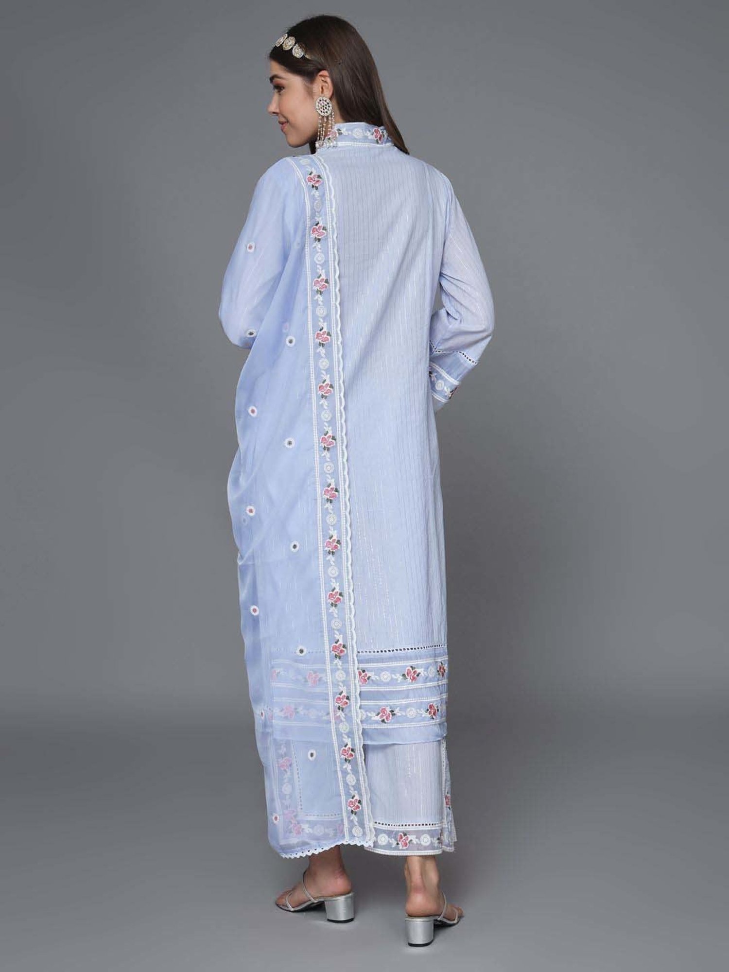 Heeposh Purple Cotton Embroidered Kurta Palazzo Set With Dupatta