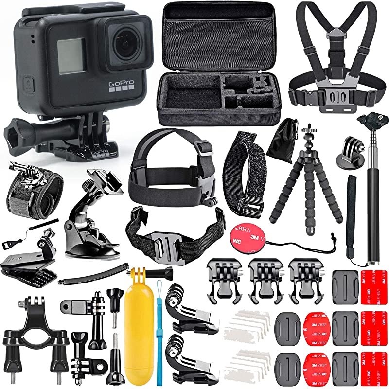 Hero 7 Black with 50 Piece Action Accessory Kit - Straps - Harnesses - Mounts - Adapters All-in-One Bundle