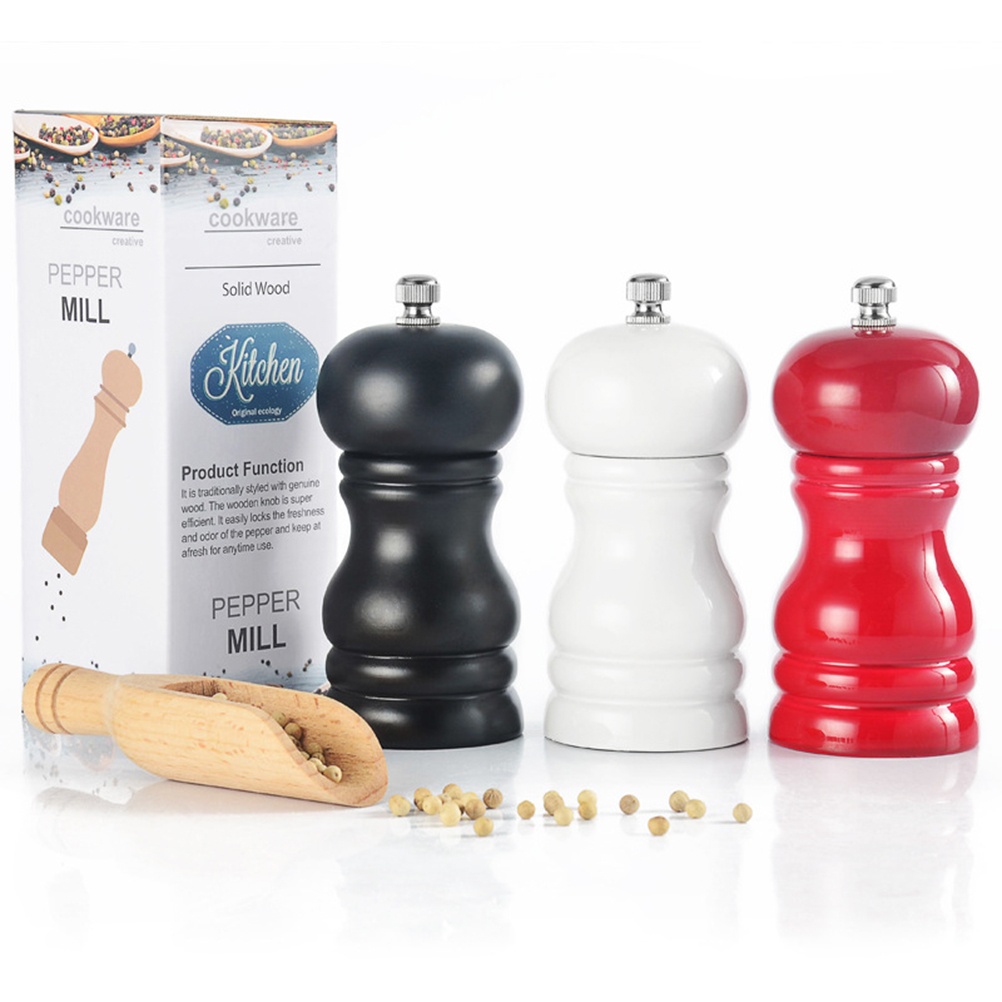 1pc Kitchen Manual Wooden Pepper Grinder Pepper Mill Salt Container Kitchen Gadget for Home (4 Inches White)