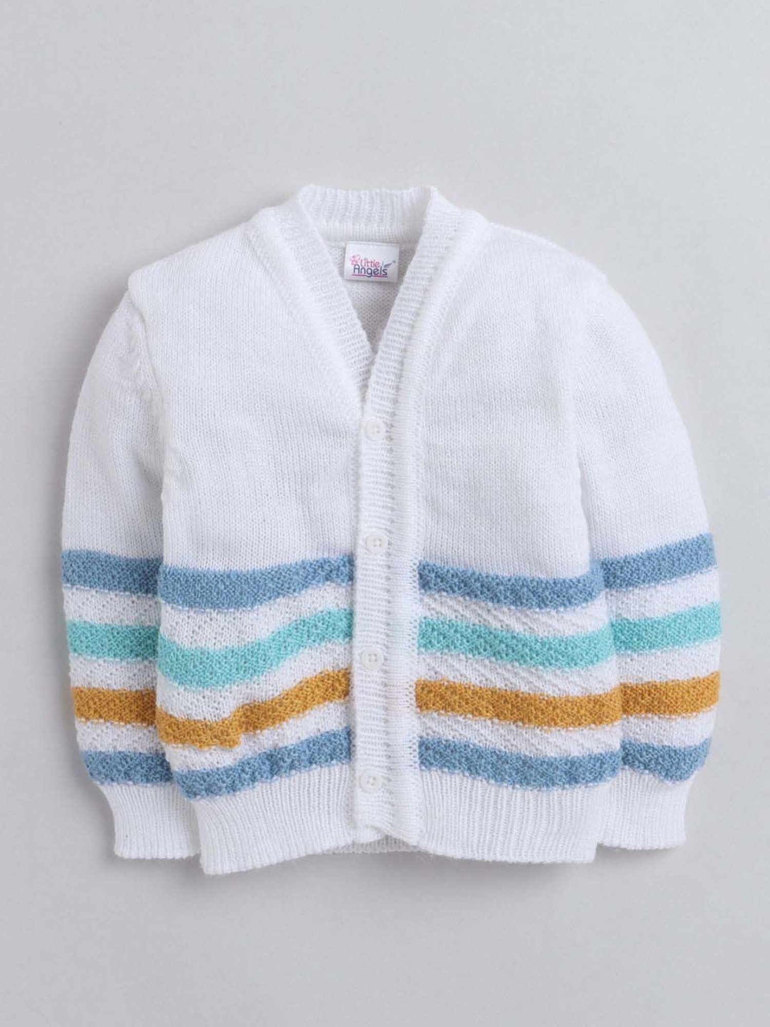 Little Angels Kids White & Blue Striped Full Sleeves Sweater Set
