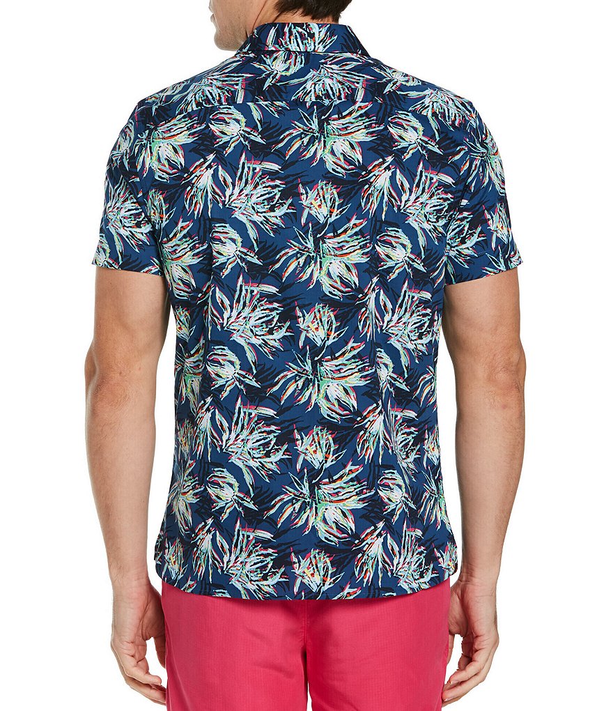 Perry Ellis Multi-Color Bird Print Stretch Short-Sleeve Woven Shirt