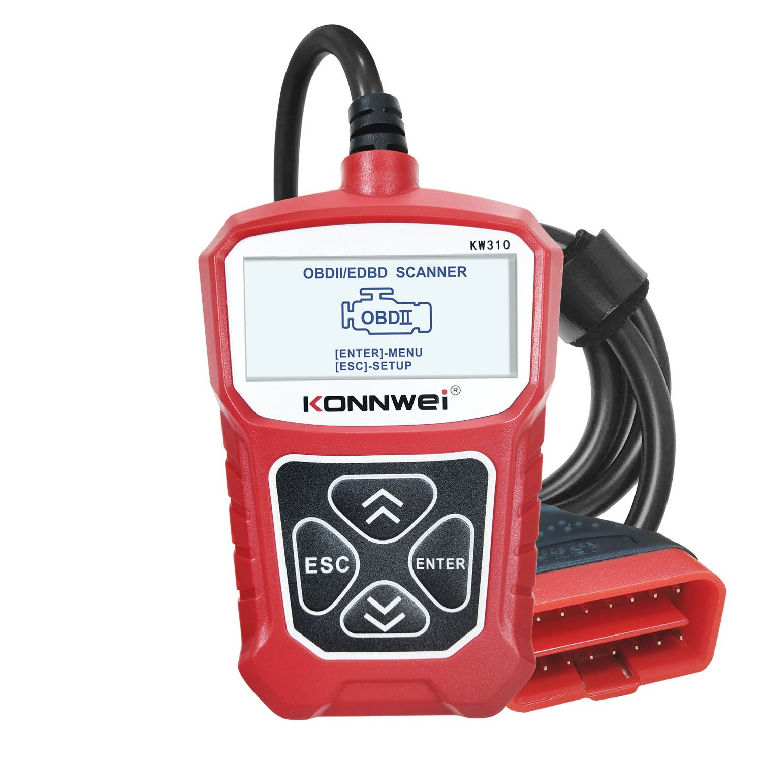 KW310 OBD2 Car Diagnostic Scanner EOBD Scan Tool DTC Engine Code Reader Voltage Test Built-in Speaker Red
