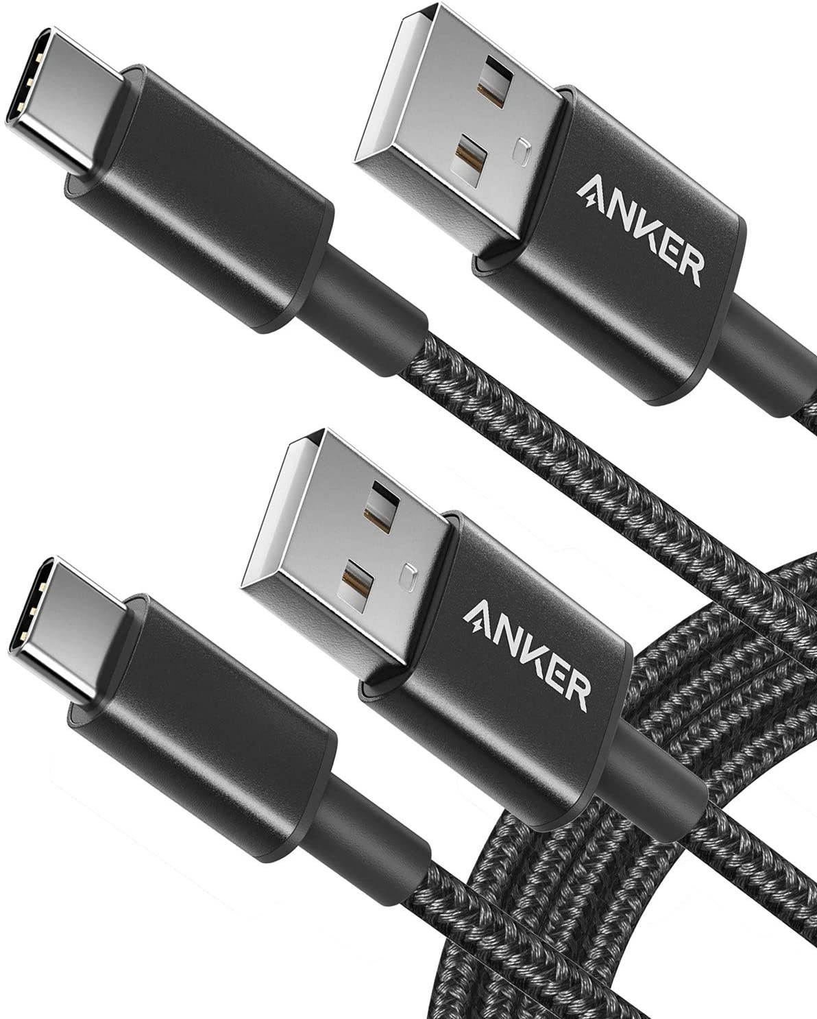 USB C Cable Anker [2-Pack 6 ft] Type C Charger Premium Nylon USB Cable  USB A to Type C Charging Cable Fast Charge for Samsung Galaxy S10 S10+ / Note 8 LG V20 and Other USB C Charger (Black)