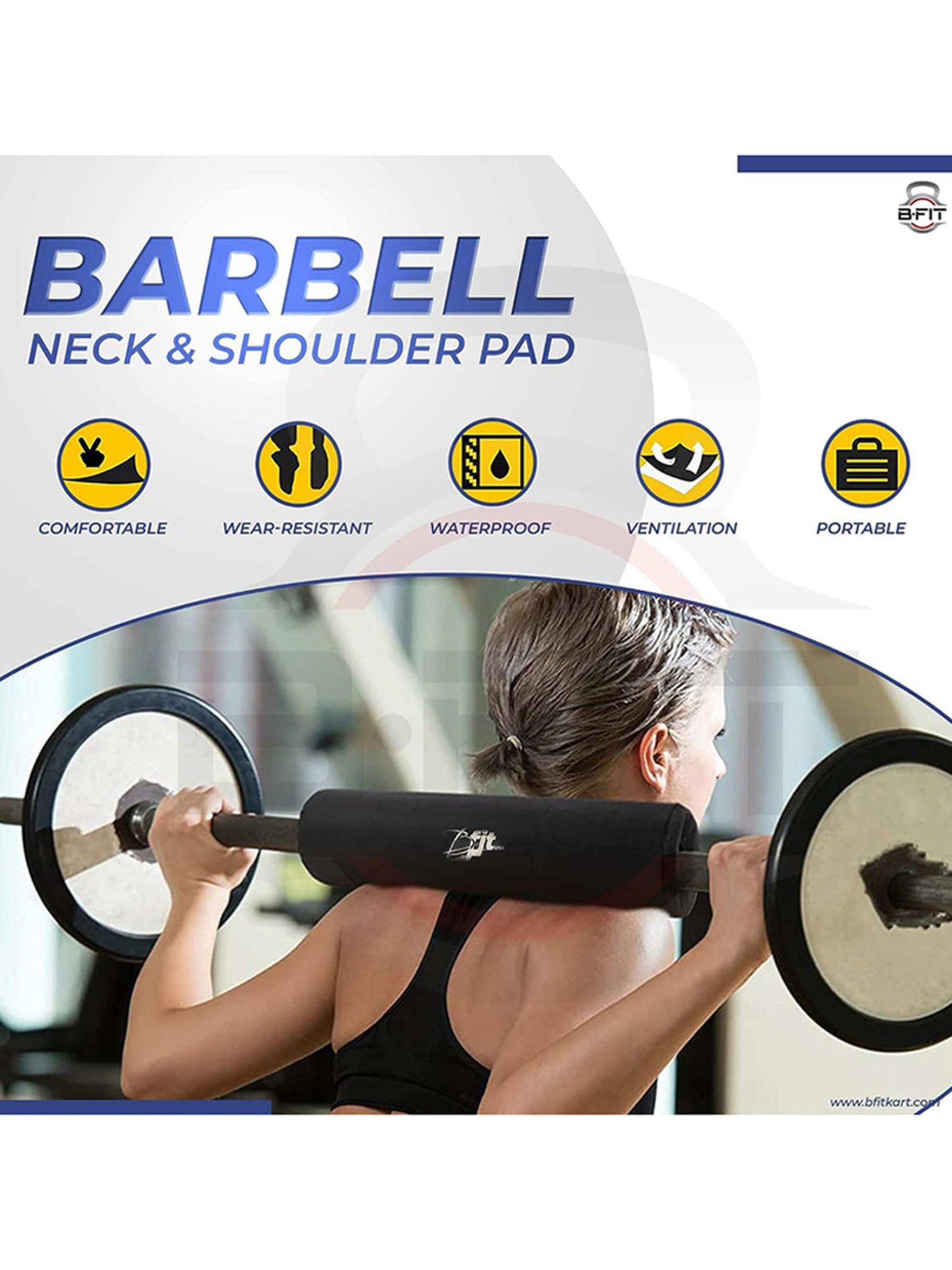 B Fit Extra Thick Barbell Squat Pad for Weight Lifting (Black)