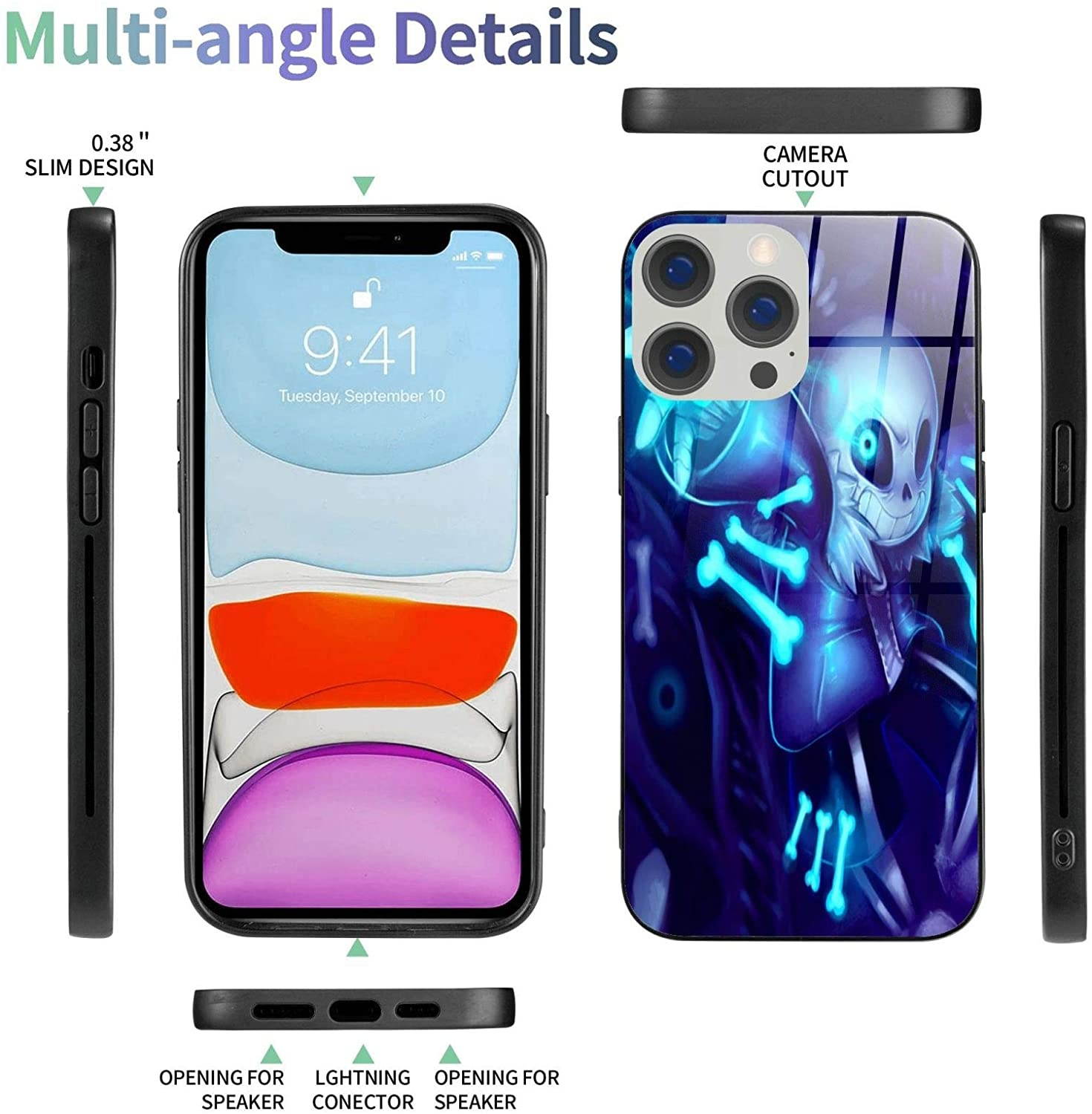 Undertale Sans Compatible with iPhone 12 Series Case Protective Shockproof Slim Soft TPU + Glass IP12-6.1