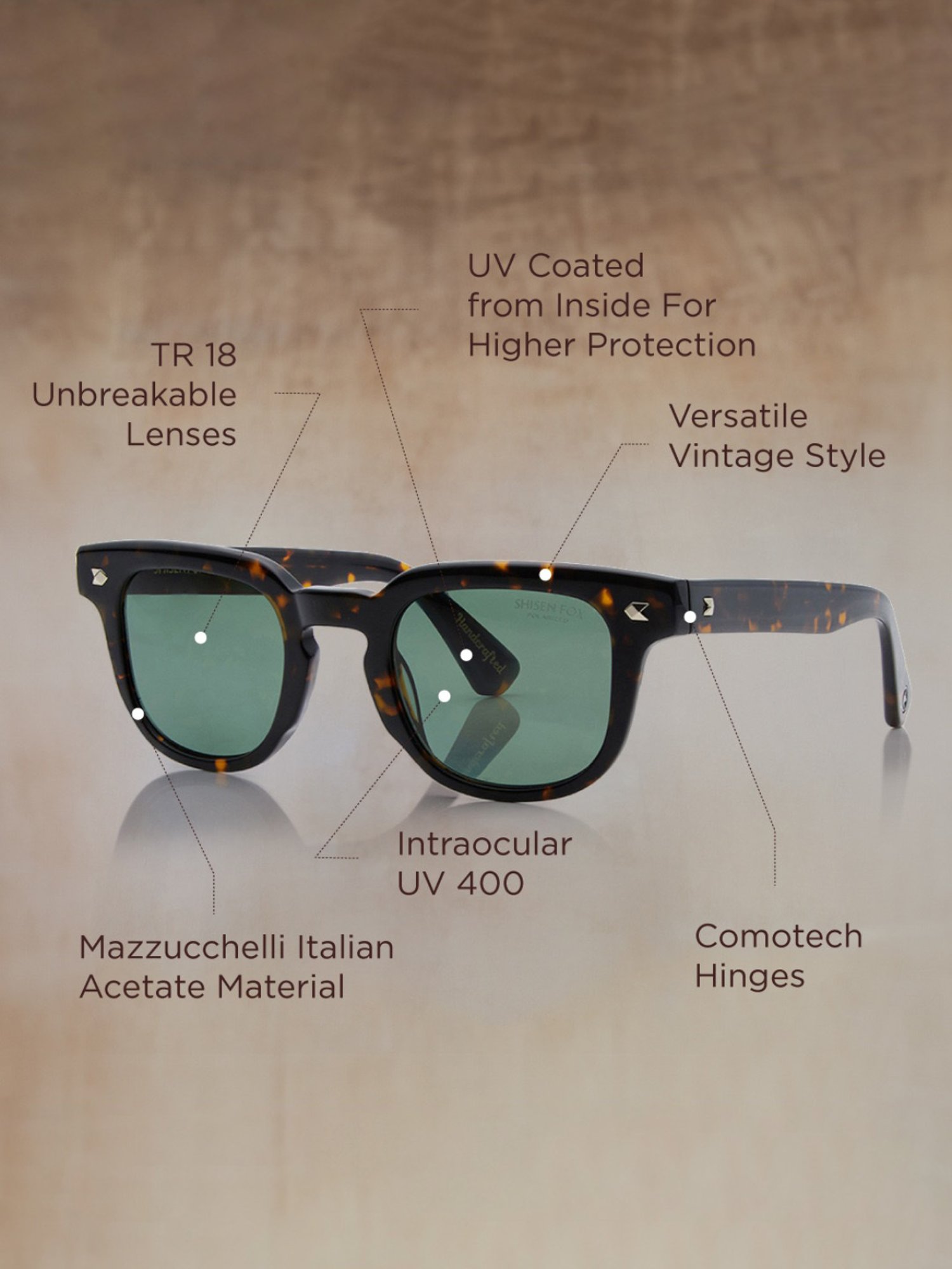 Shisen Fox Osaka Dark Havana Square Unisex Polarized UV Protection Sunglasses -48 mm