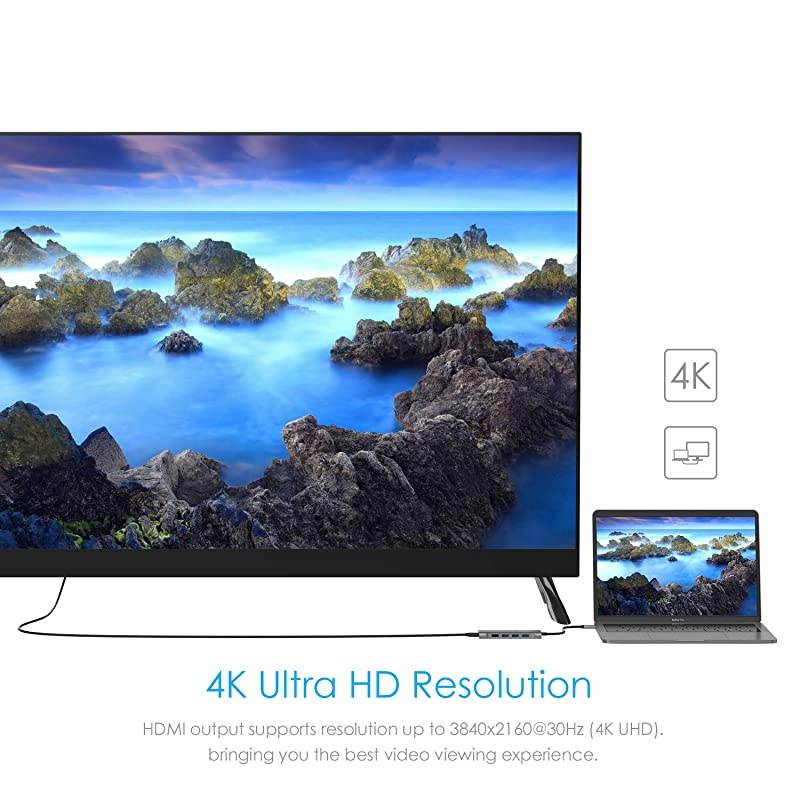 USB C MultiPort Hub with 4K HDMI 4 USBA SD 30 Card Reader Type C Charging Adapter Compatible 20202016 MacBook Pro 131516 New Mac AirSurface Chromebook More CBC36 Space Gray