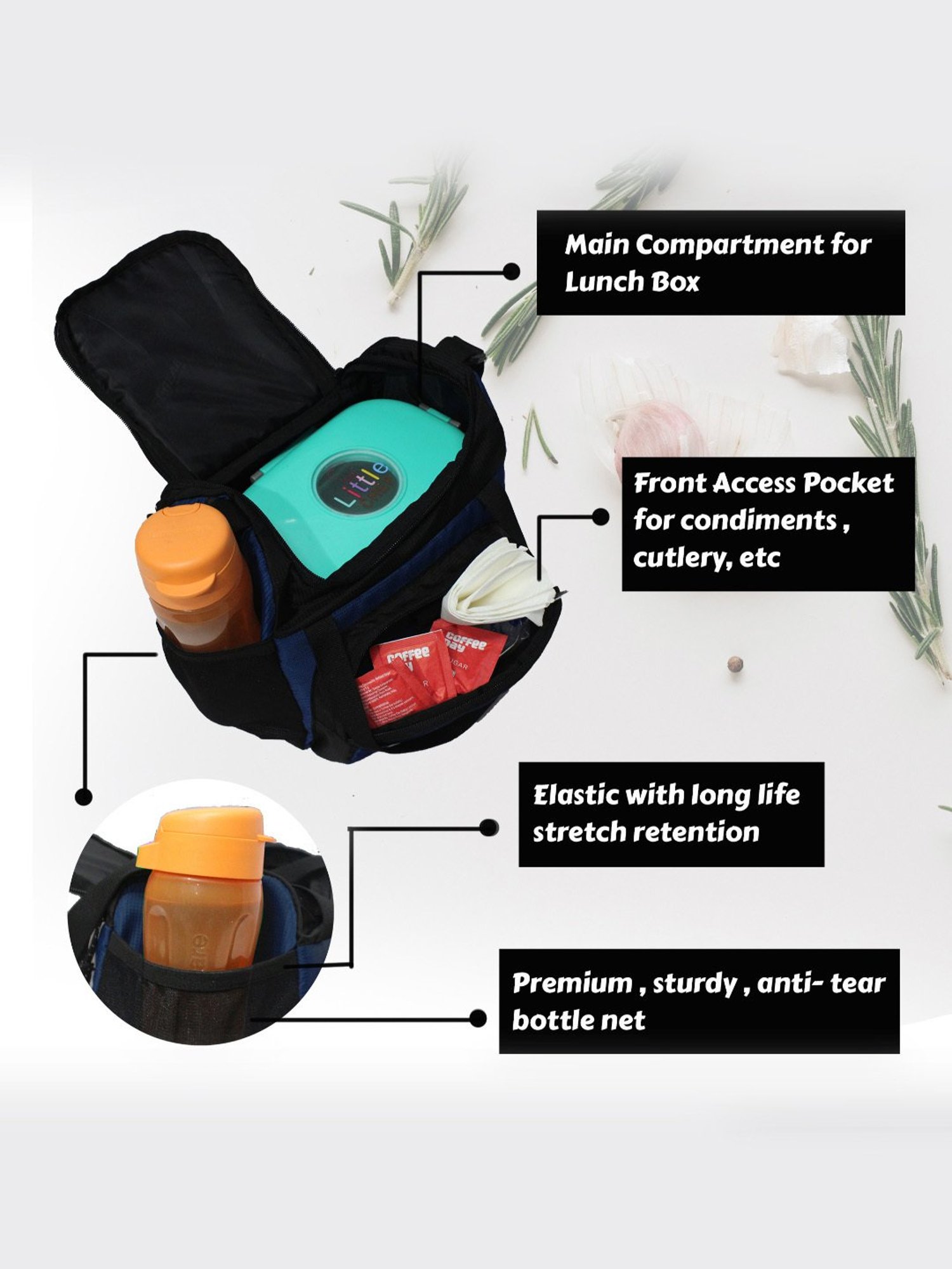 F Gear Yolo Navy Blue & Black Medium Lunch Bag