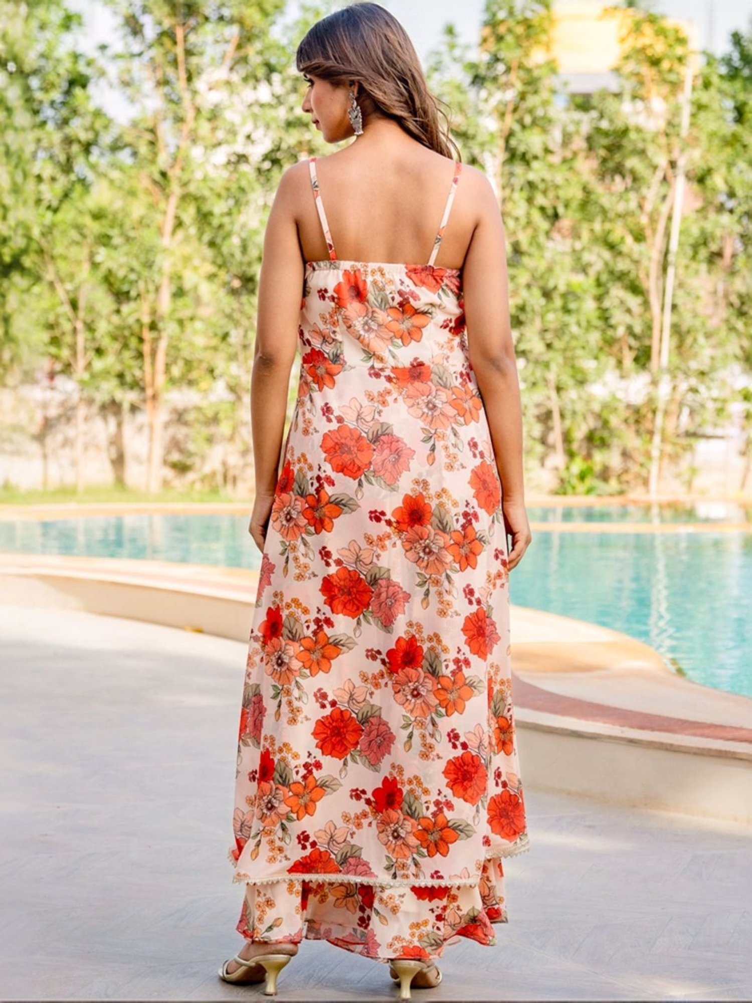 HOUSE OF JAMOTI Beige Printed Kurta Palazzo Set