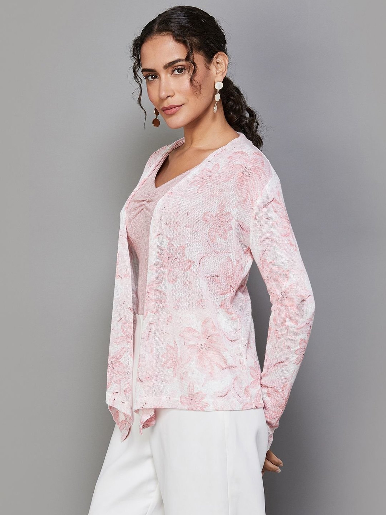 Code by Lifestyle Pink Cotton Printed Shrug