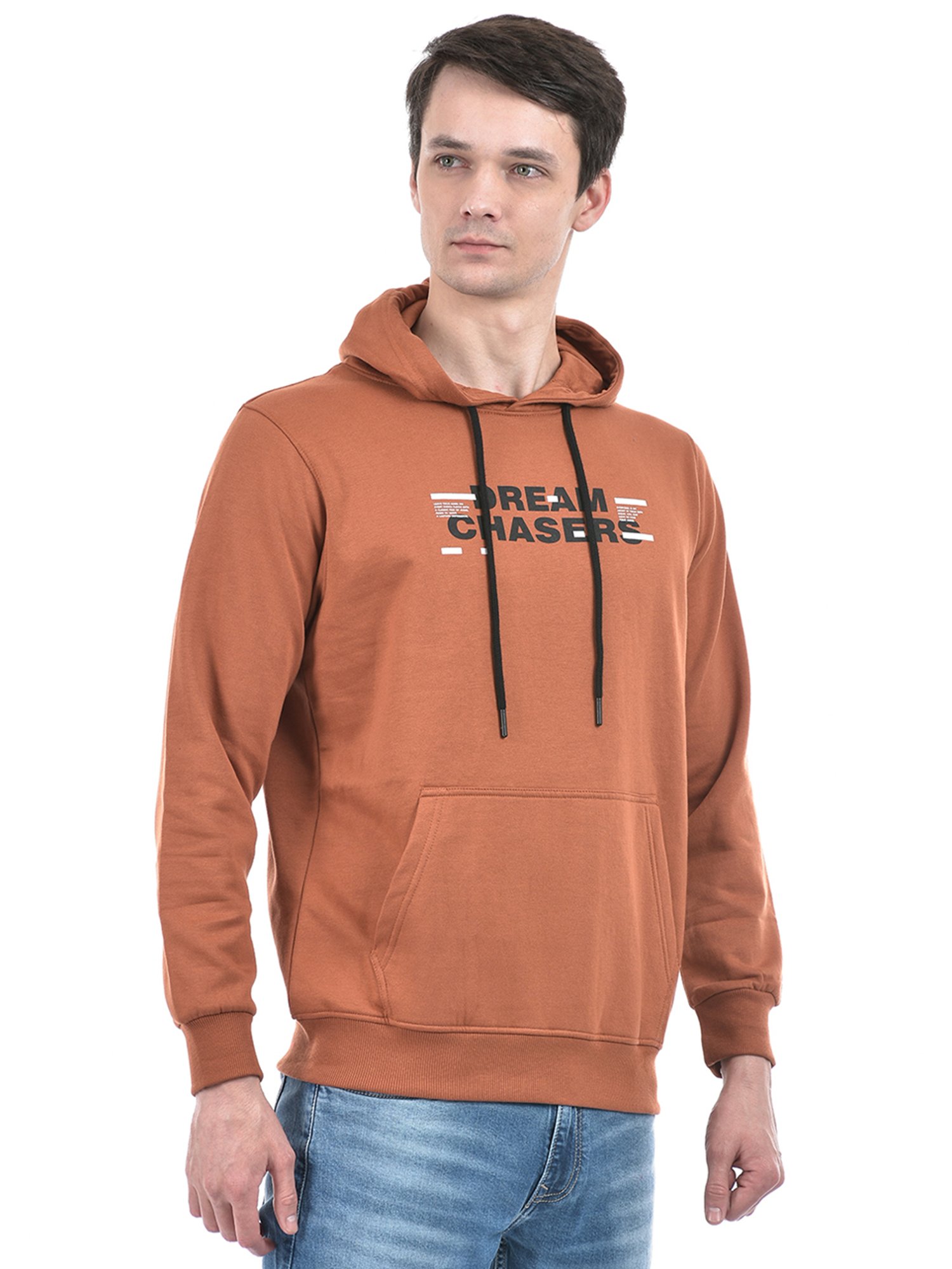 Integriti Brunt Orange Regular Fit Printed Hooded Sweatshirt