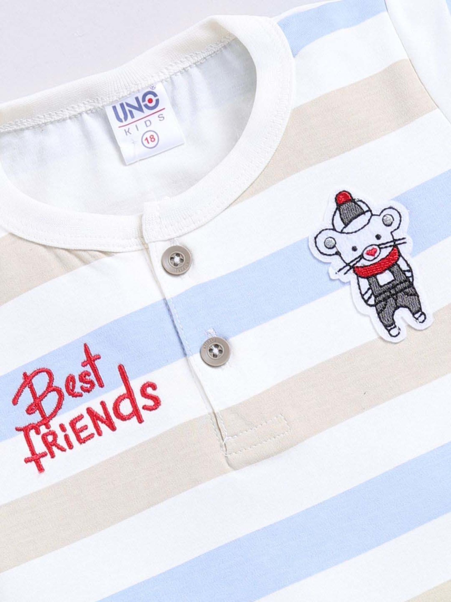 UNO KIDS Boys Blue & Beige Cotton Striped Top & Short sets