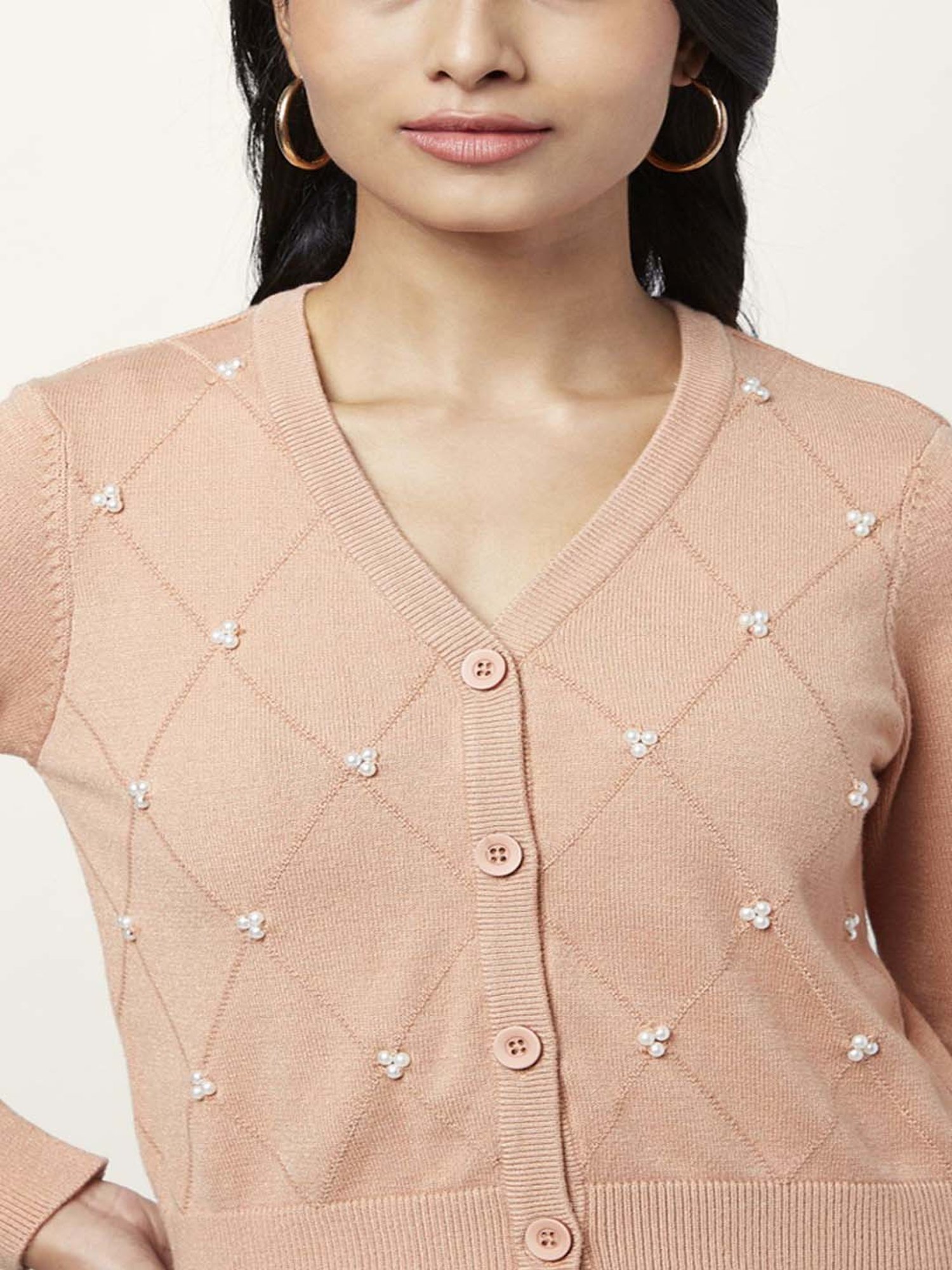 Honey by Pantaloons Peach Embellished Cardigan