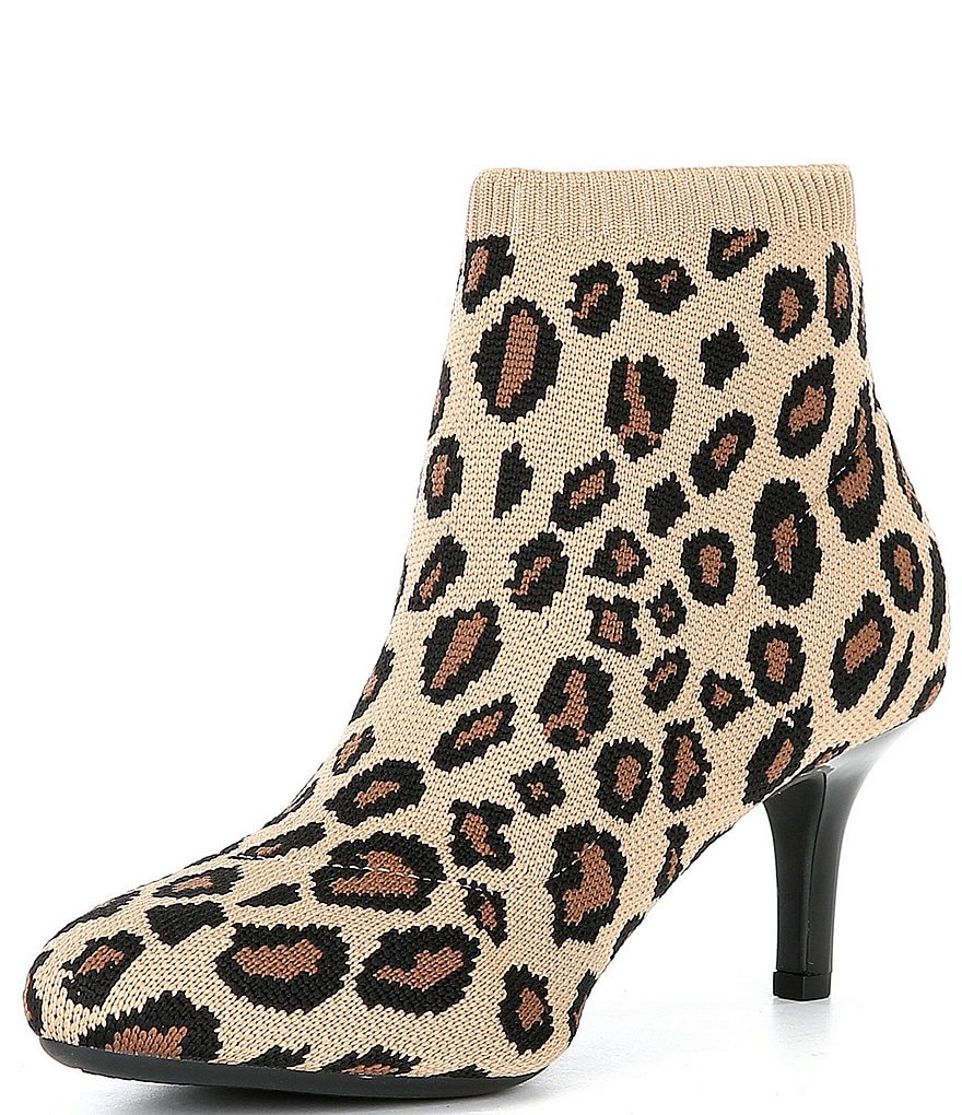 Alex Marie Noemi Leopard Print Stretch Knit Fabric Booties