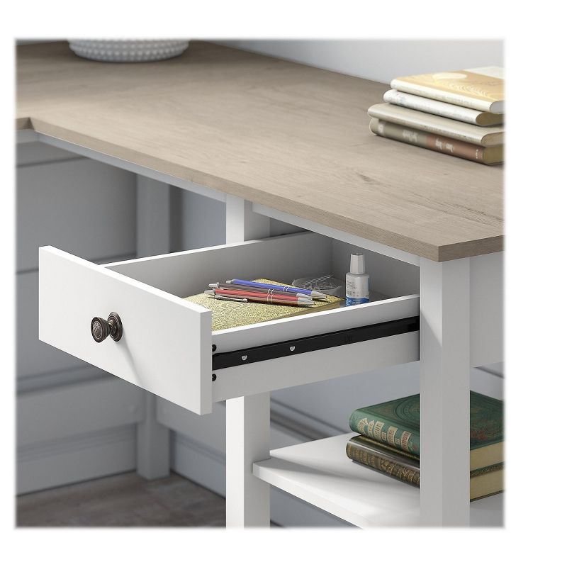 Bush Furniture 60 L-Shaped Computer Desk w/5-Shelf Bookcase Pure White/Shiplap Gray MAY014GW2