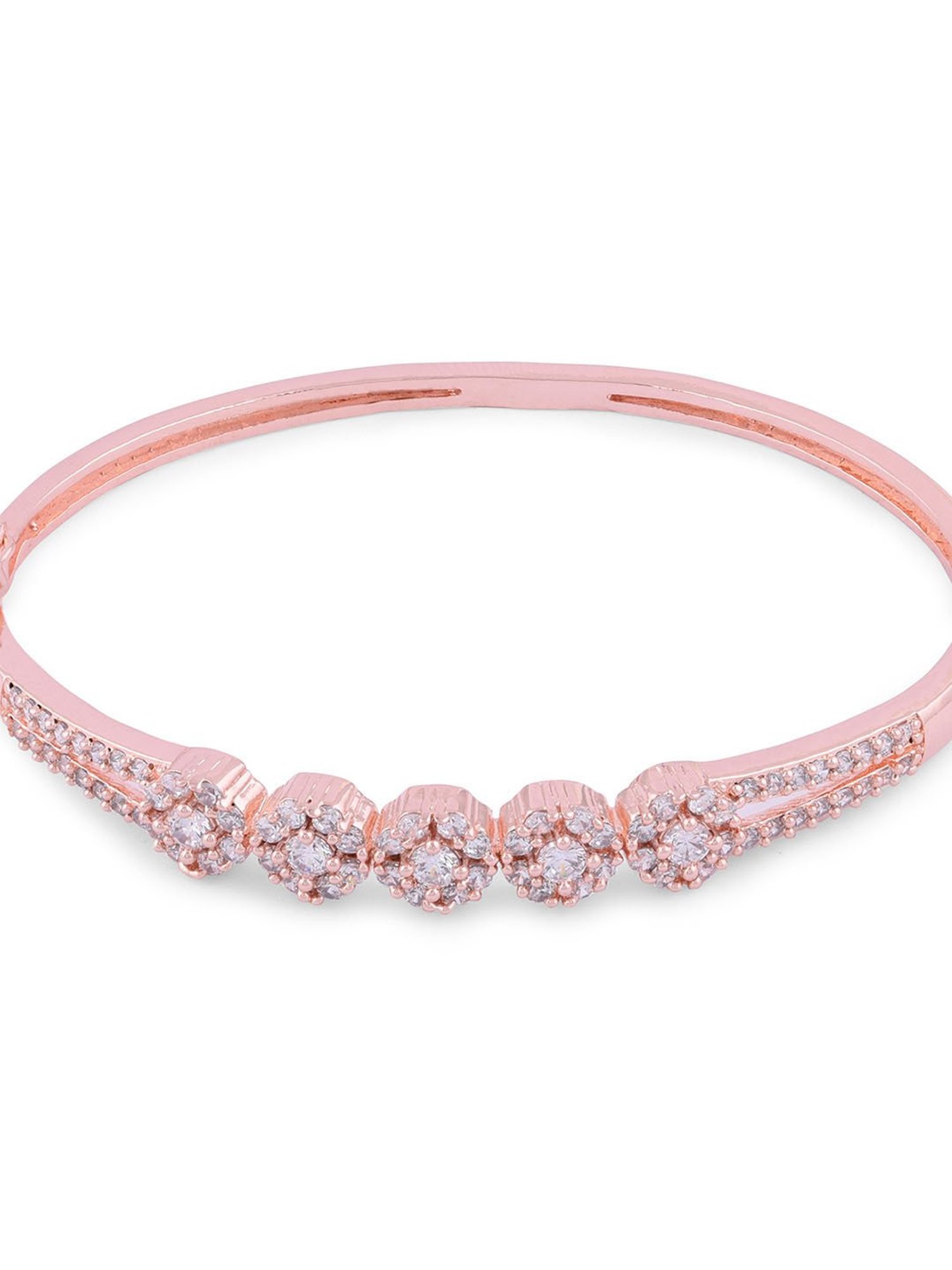 Fida American Diamond Rose Gold-Plated Floral Bangle-style Bracelet for Women