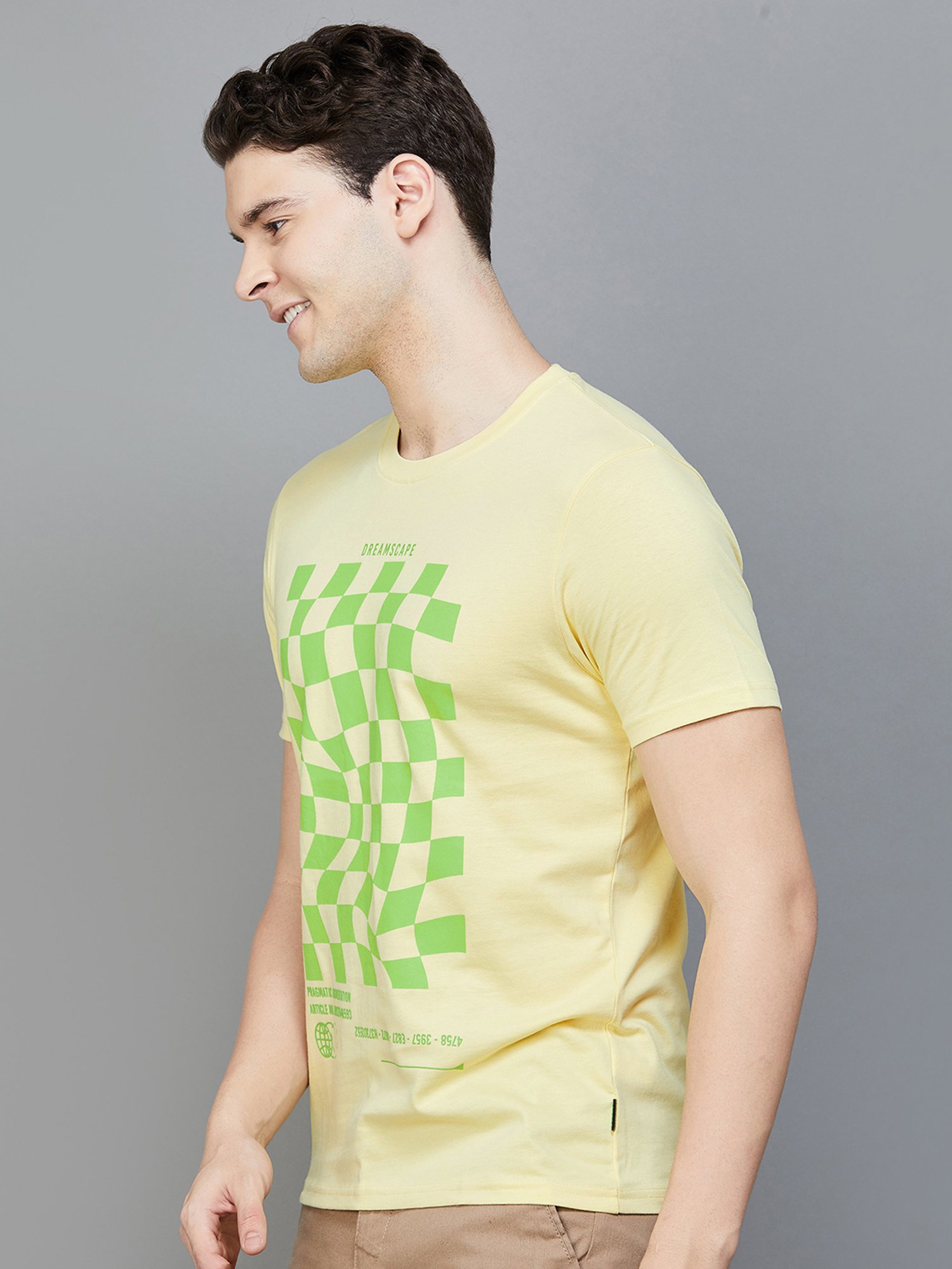 BOSSINI Yellow Regular Fit Printed Crew T-Shirt