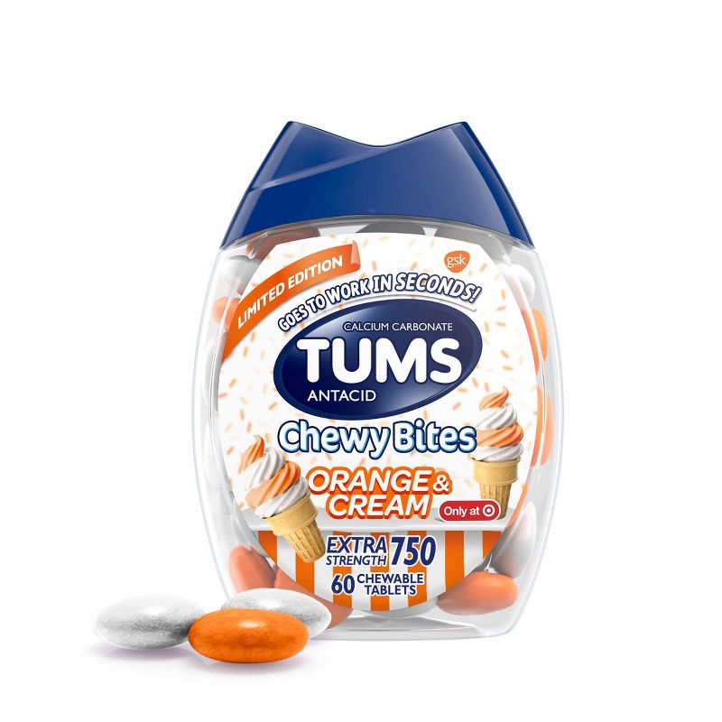Tums Chewy Bites Orange and Cream Extra Strength Chewable Antacid for Heartburn - 60ct