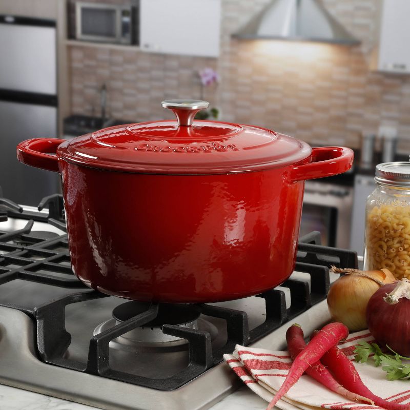 Crock Pot 7 Quart Round Cast Iron Dutch Oven With Lid - Red