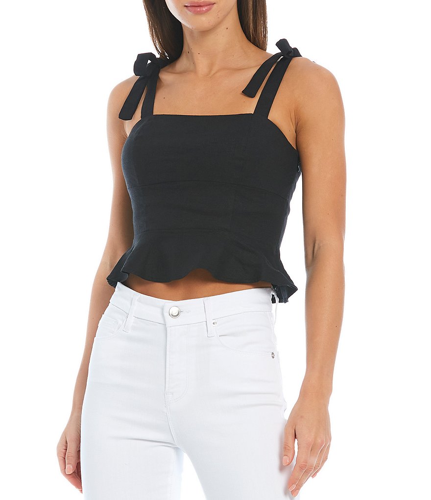 Gianni Bini Woven Lee Peplum Sleeveless Tie Blouse