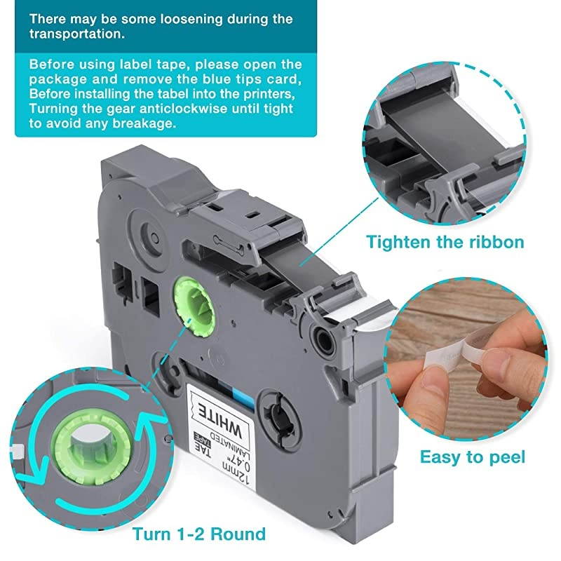 PTD210 Tape 12mm 0.47 Laminated White TZe Label Tape Compatible for Brother P-Touch PTH110 PTH100 PTD400 PTD400AD PTD400VP PTD600 P Touch Label Maker Tape, 26.2 Feet 8 Meter