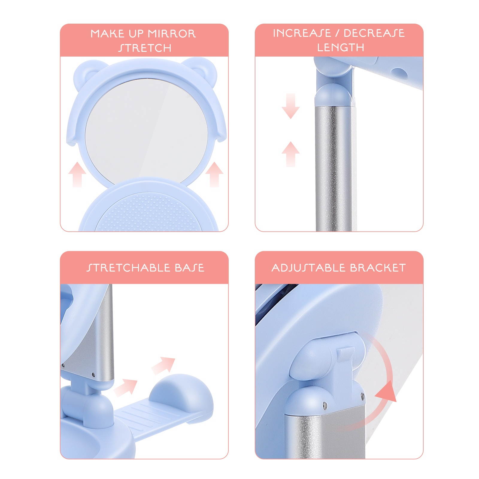 1Pc Ajustable Desktop Beauty Mirror Phone Holder Mobile Phone Storage Rack