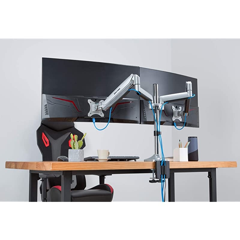 Dual 13"-32" Monitor Arm Desk Mount fits Two Flat/Curved Monitor Full Motion Height Swivel Tilt Rotation Adjustable Monitor Arm - Extra Tall Pole/VESA/C-Clamp/Grommet/Cable Management