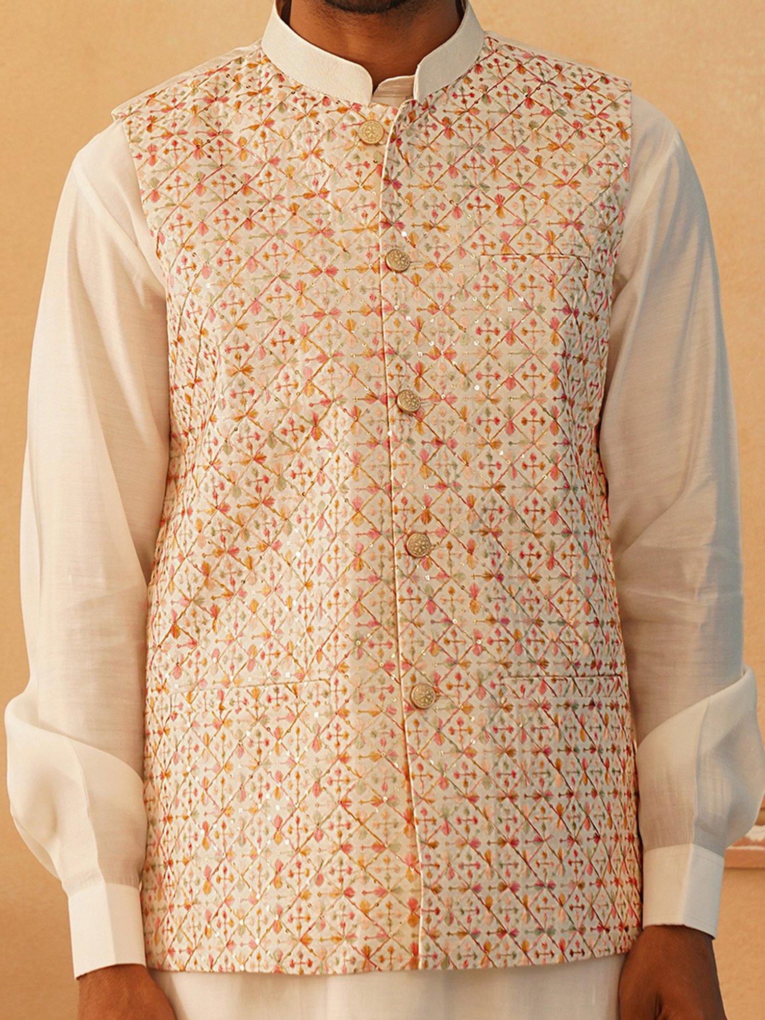 Jompers Multi Silk Blend Regular fit Embroidery Nehru Jackets