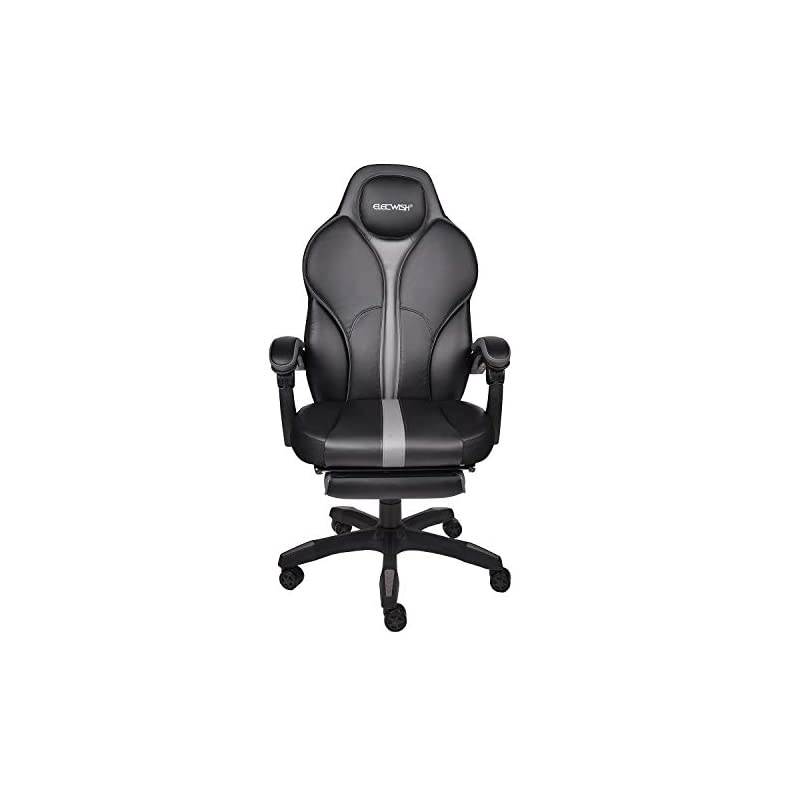 Gaming Chair Ergonomic High Back Racing Style with Adjustable Armrest and Retractible Footrest PU Leather Back Recliner Swivel Rocker Office Chair(2020) Gray
