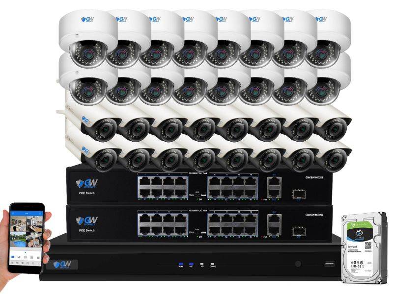 GW 8 Channel H.265 4K NVR 5MP 1920P 2.8~12mm Lens, Video Plug & Play IP Security System - 4 x POE 5MP Weatherproof IP Cameras (2TB Hard Drive Included)
