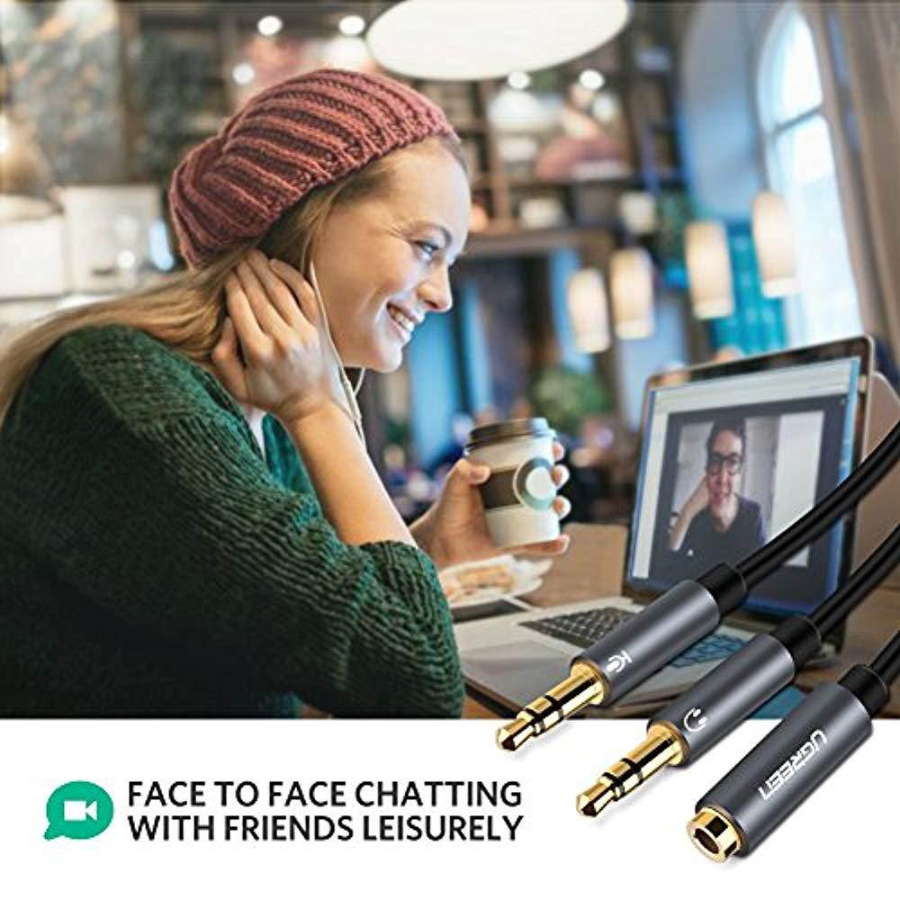 Headphone Splitter for Computer 3.5mm Female to 2 Dual 3.5mm Male Headphone Mic Audio Y Splitter Cable Smartphone Headset to PC Adapter (Black)