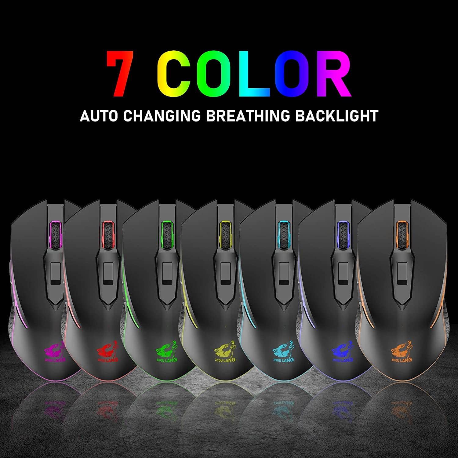 Wireless Gaming Mouse with 2.4Ghz USB Receiver Rainbow RGB Backlight Adjustable DPI Silent Click Rechargeable Ergonomic 6 Buttons Gaming Mouse for Computer Laptop PC Mac Gamer Office Use