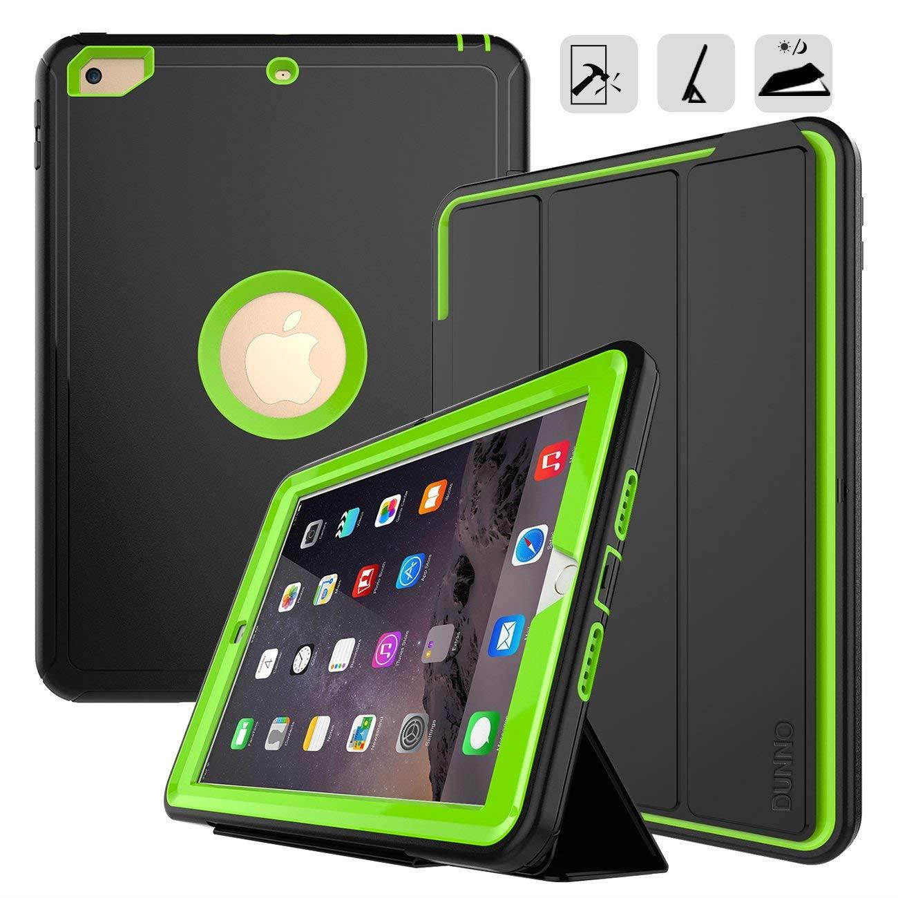 New iPad 9.7 2017/2018 case - DUNNO Heavy Duty Full Body Rugged Protective Case with Auto Sleep/Wake Up Stand Folio & Three Layer Design for Apple iPad 9.7 inch 2017/2018 (Black+Green)