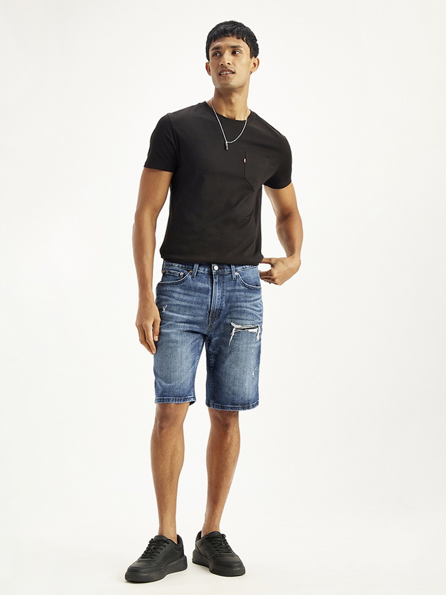 Levi's Blue Tapered Fit Distressed Denim Shorts