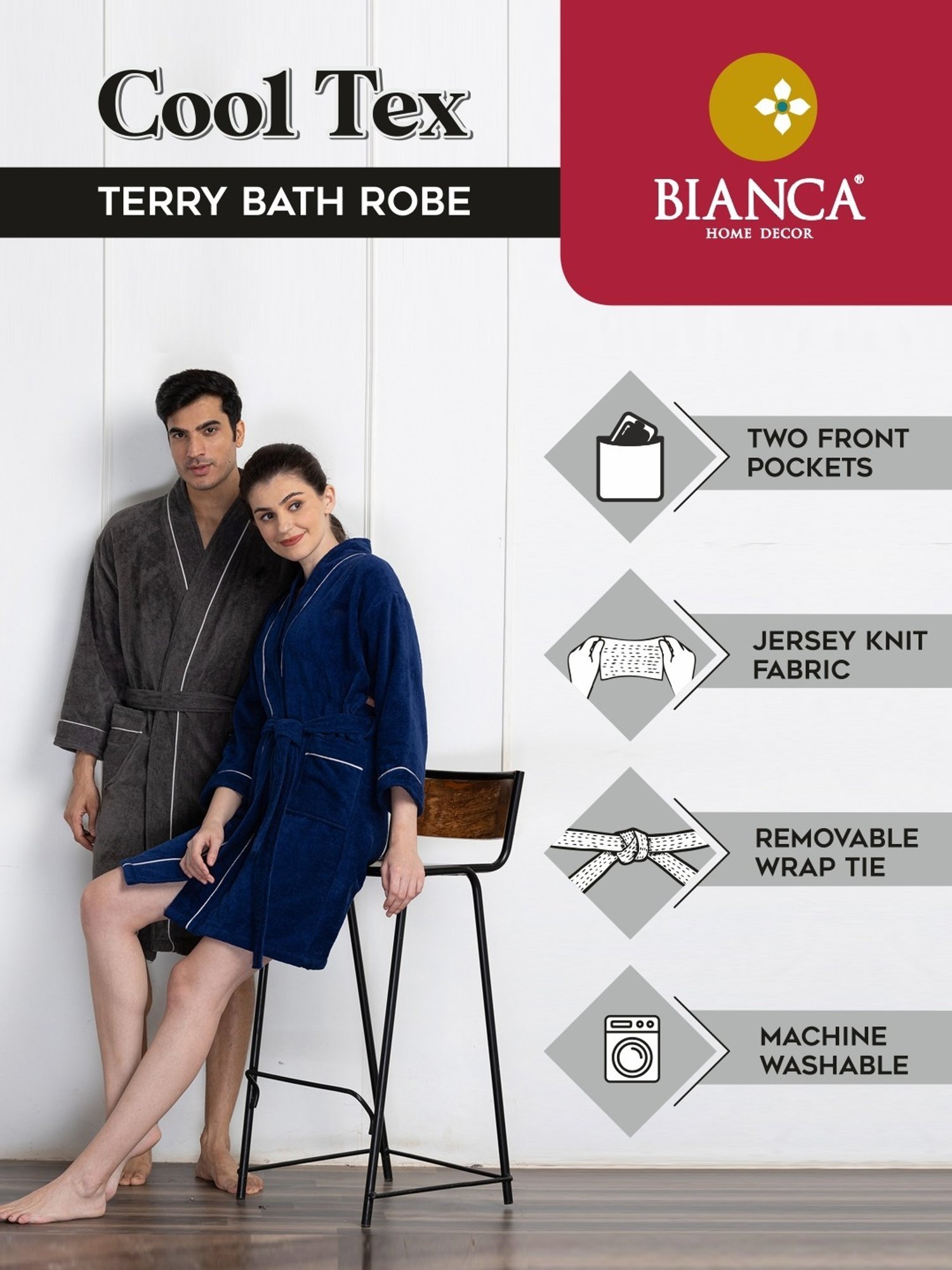 Trident Comfort Living Grey Cotton 380 GSM Bathrobe