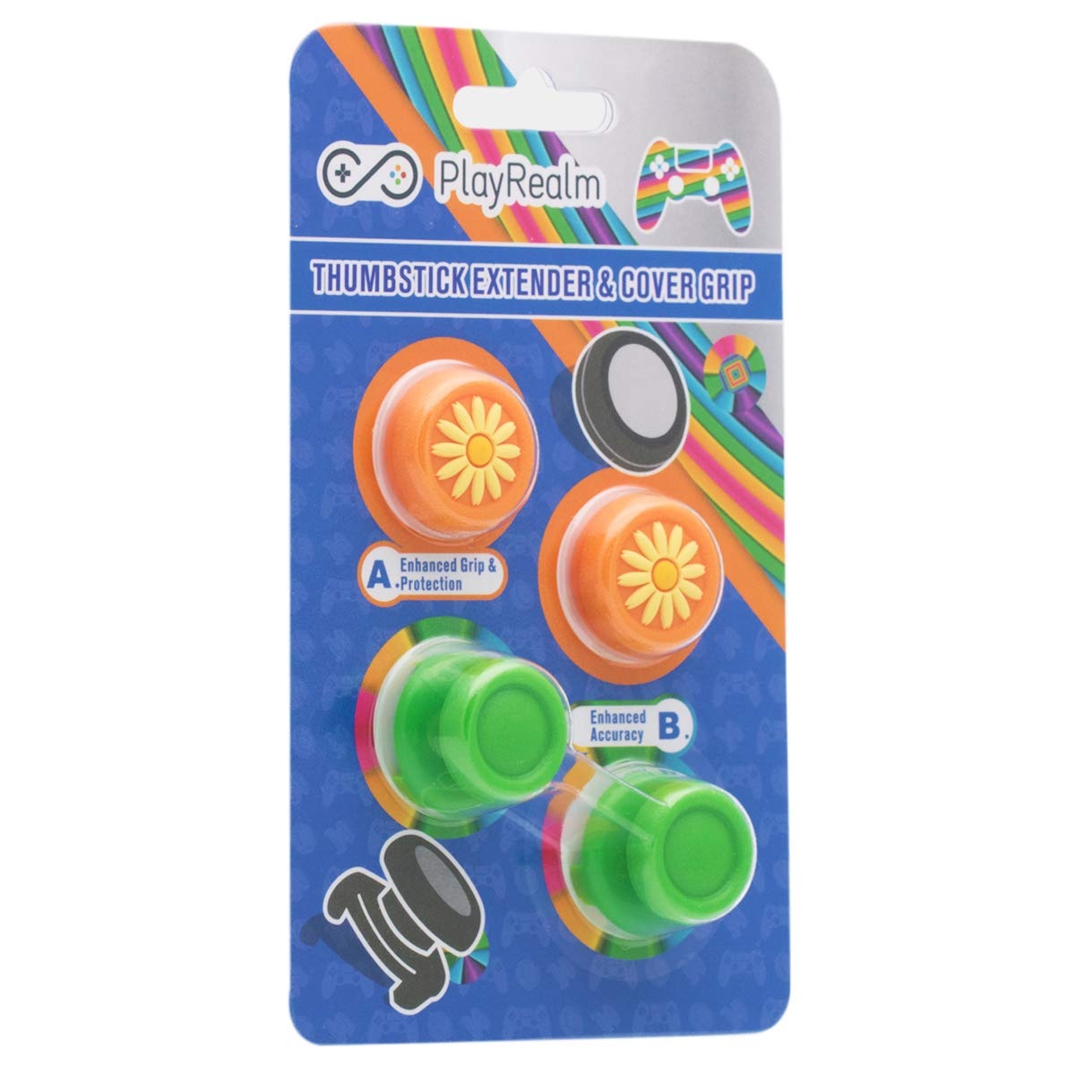 FPS Thumbstick Extender & 3D Texture Rubber Silicone Grip Cover 2 Sets for PS5 Dualsenese & PS4 Controller (Daisy Orange)