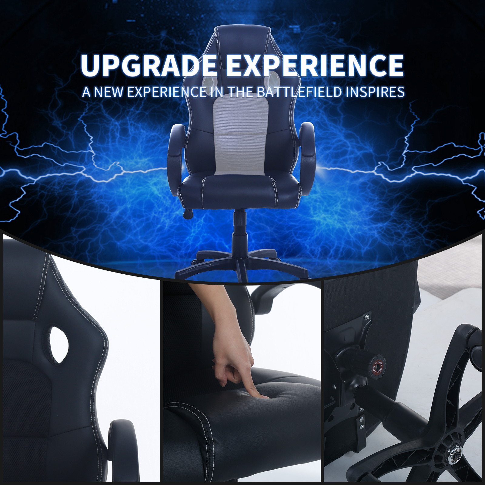 Gaming Chair, Racing Style Computer Desk Chair Padded Armrests Ergonomic Lumbar Support Adjustable Height