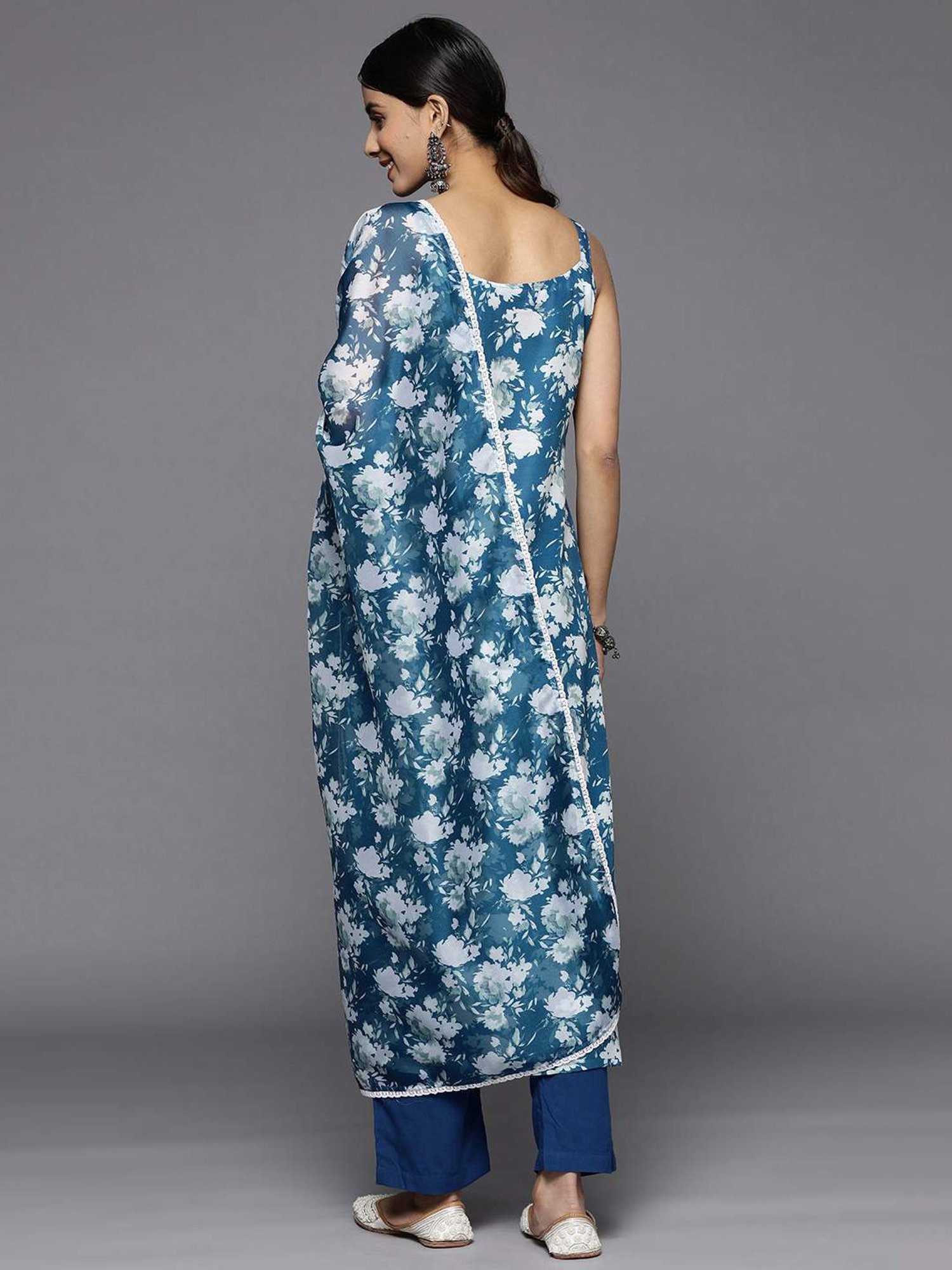 Varanga Blue Cotton Printed Kurta Pant Set With Dupatta