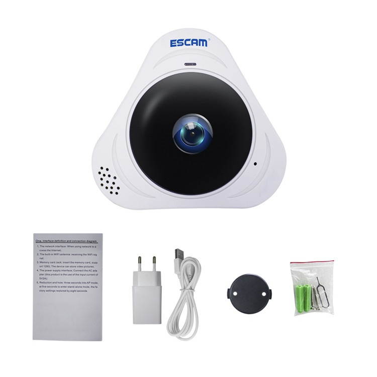 ESCAM Q8 960P 1.3MP 360 Degree VR Fisheye WiFi IR Infrared IP Camera Two Way Audio Motion Detector