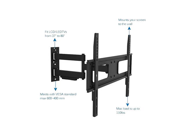ProHT by Inland 05412 37" - 70" Full Motion TV Wall-Mount Bracket Designed to Fit Flat-panel Plasma and LED, LCD TV, Up to VESA 600x400mm, Max Load 77 lbs., with 6 ft. HDMI Cable and Bubble Level