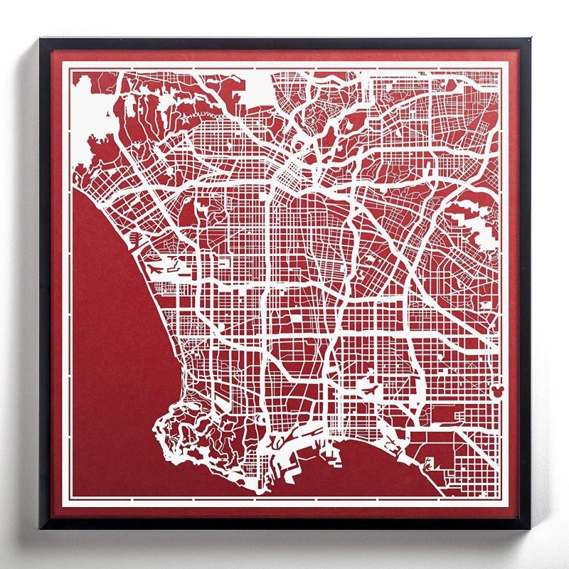 Los Angeles Paper Cut Map by O3 Design Studio White 12x12 inches Paper Art