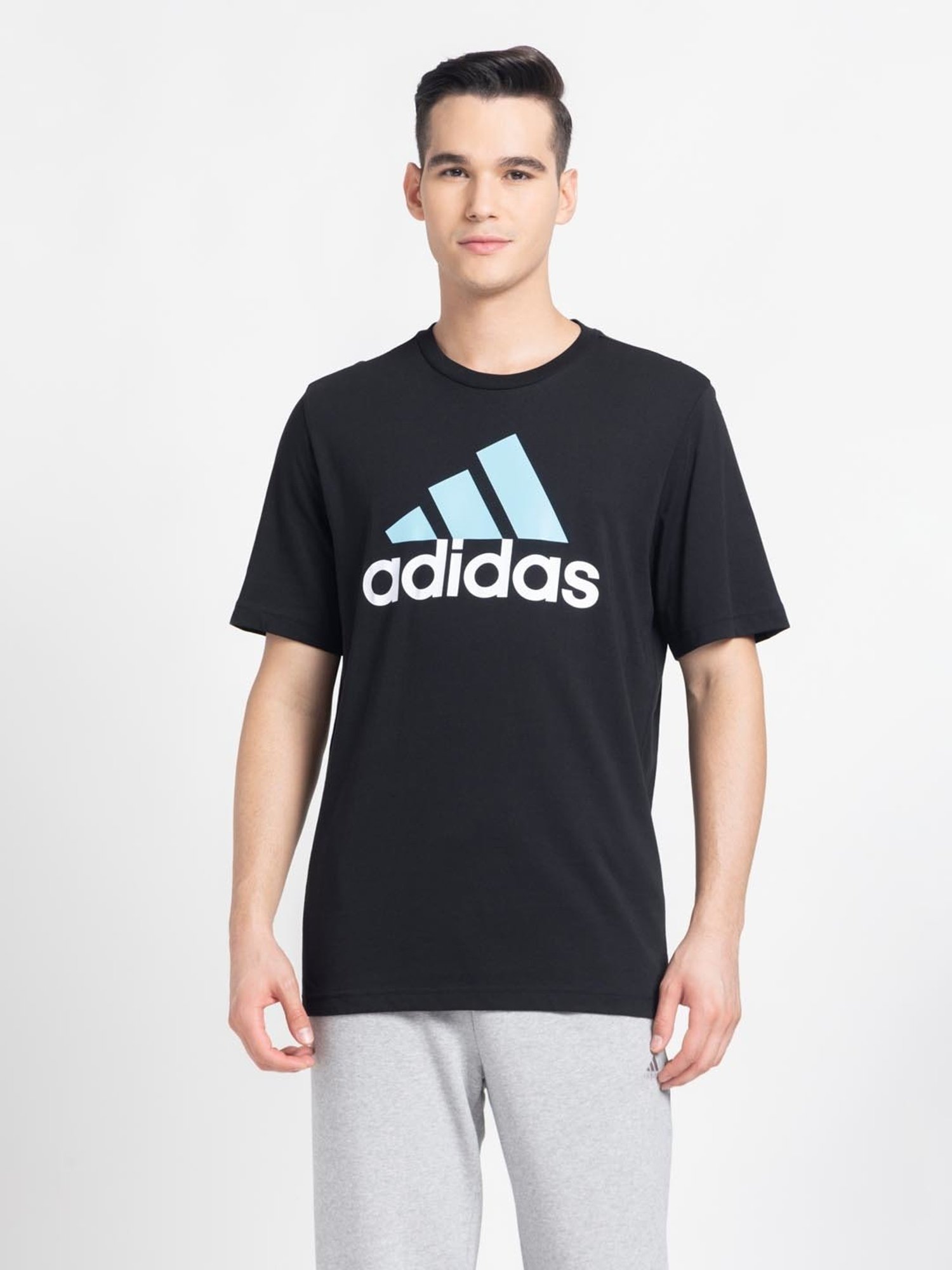 Adidas Black Regular Fit Printed Sports T-Shirt