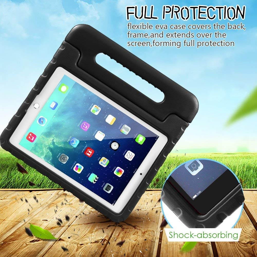 KIQ Kids Case for iPad Air 2, EVA Shockproof Bumper Impact Resistant Hard Cover Stand Foam Case for Apple iPad Air (2nd Generation, 9.7-inch) (Black)